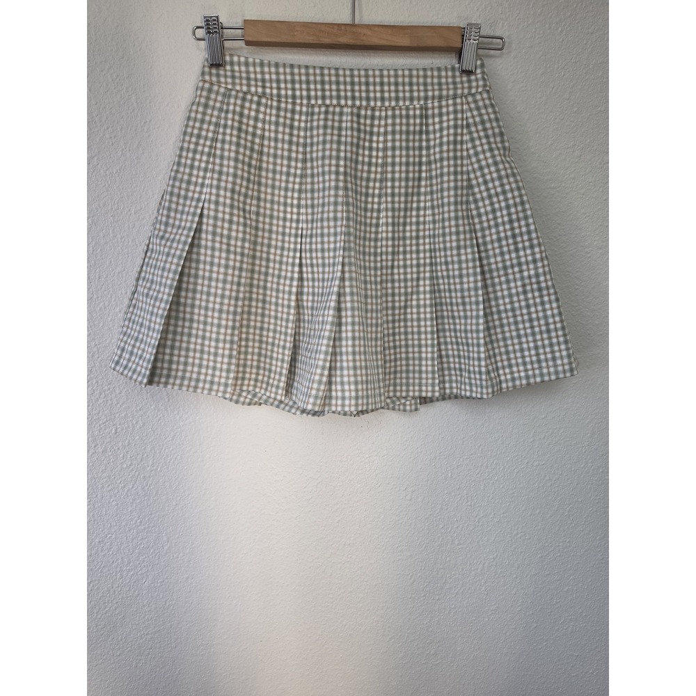 HYFVE Plaid Mini Skirt S Green White Orange Preppy Skater Wrap NWT